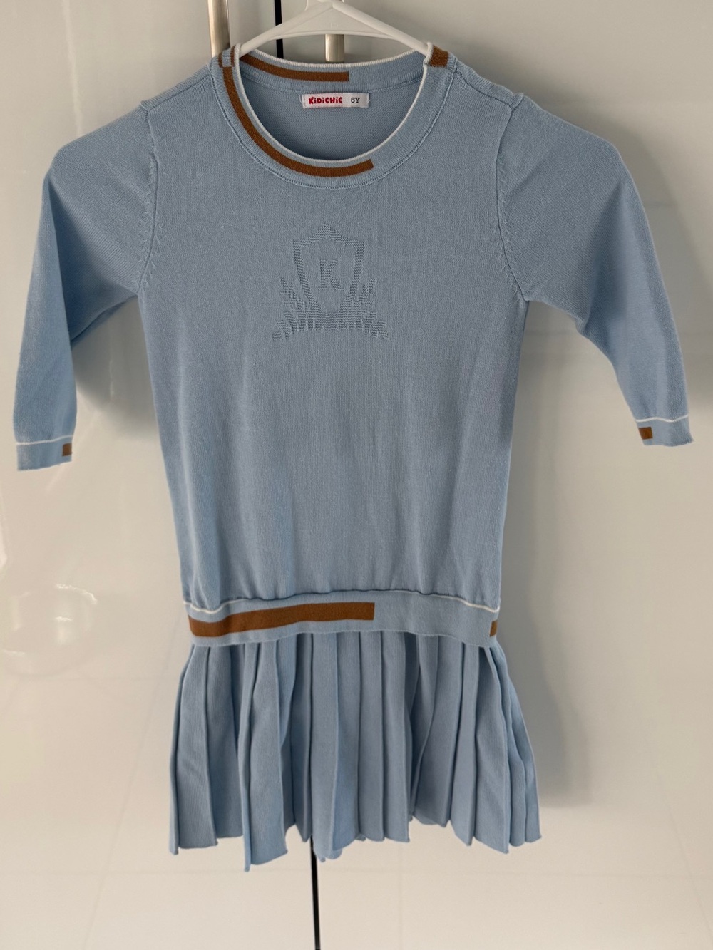 Kidichic Light Blue Knit Pleated Casual Dress with Contrast Trim